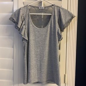 Gray Shirt with lace back and cap sleeves
